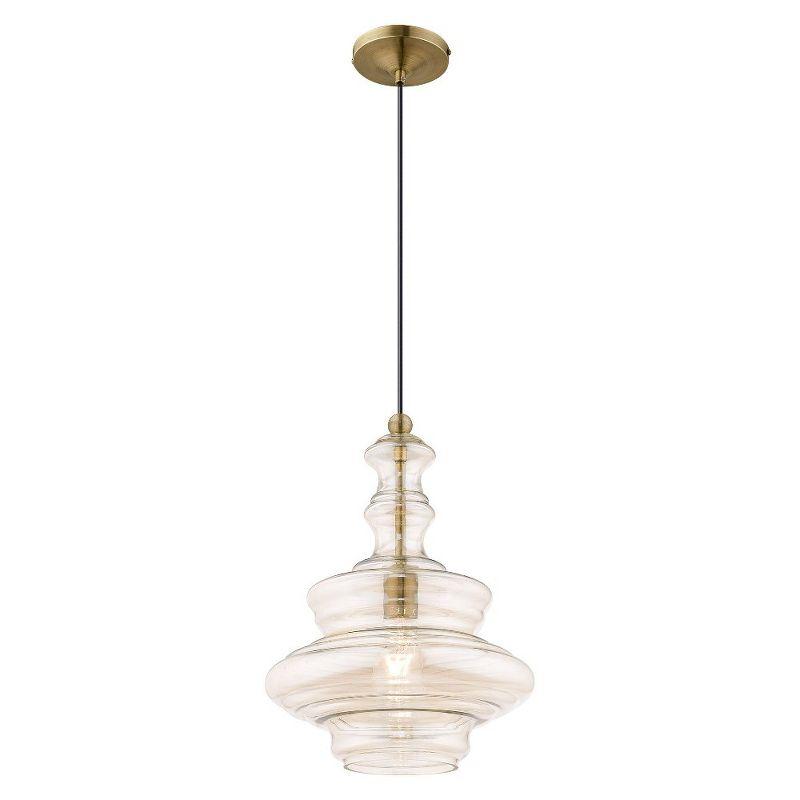 Livex Lighting Art Glass 1 - Light Pendant in  Antique Brass