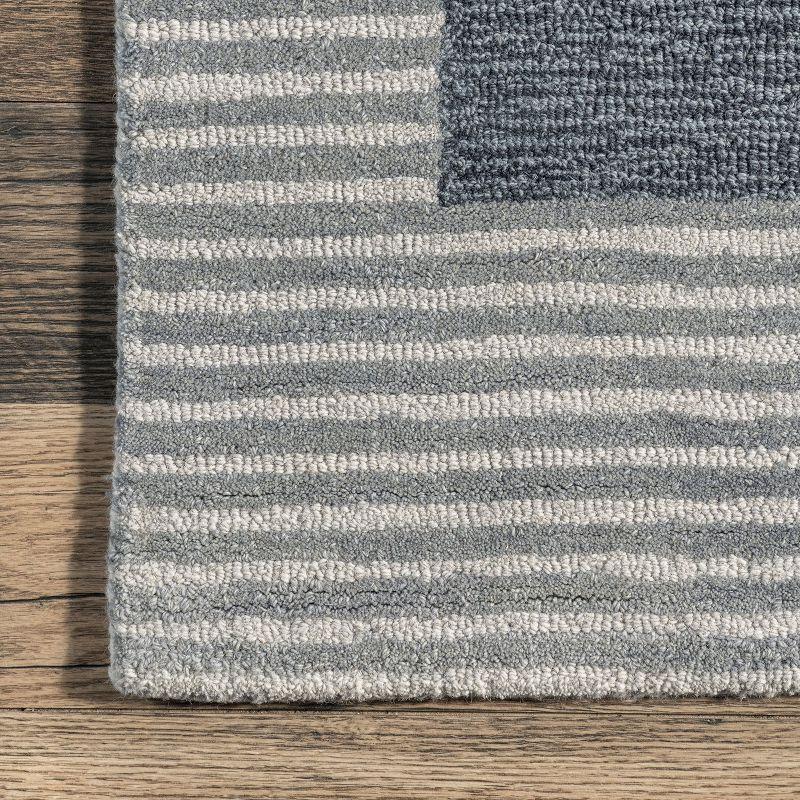 Blue and Gray Tufted Wool Striped Area Rug