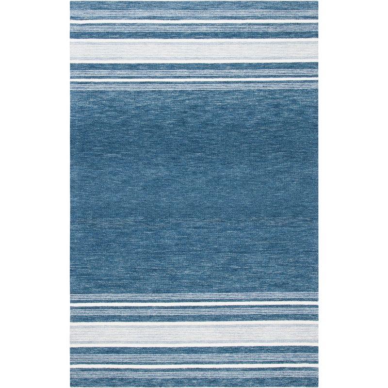 Blue and Ivory Hand-Tufted Wool 4' x 6' Area Rug