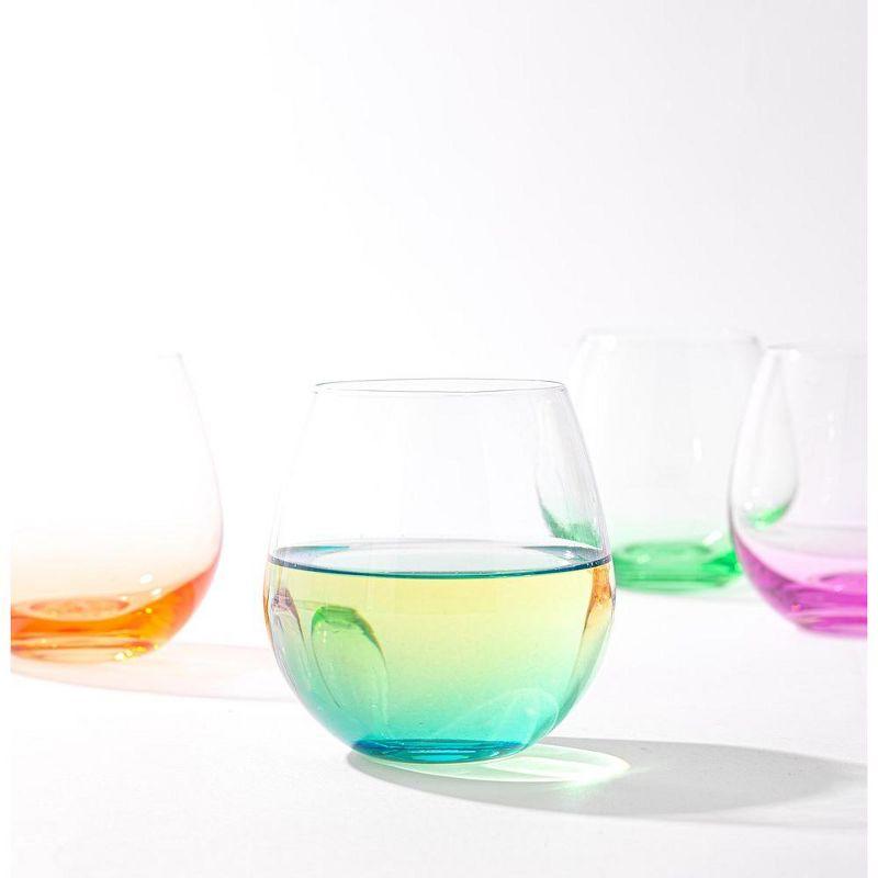 JoyJolt Hue Colored Stemless Wine Glass-Set of 6 Colorful Red or White Wine Drinking Glasses- 15 oz