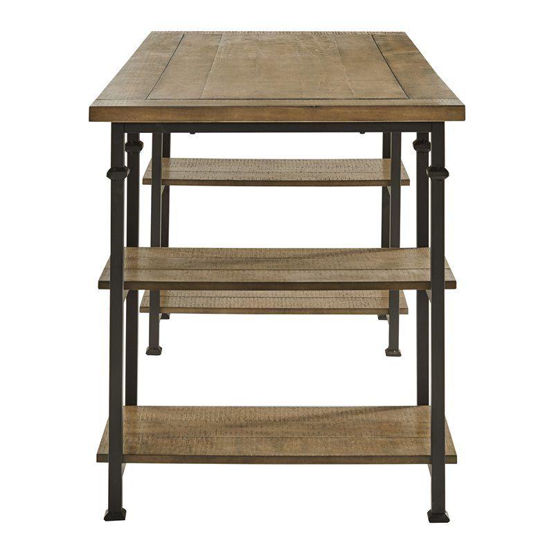 Industrial Black and Brown Wood Writing Desk with Shelves