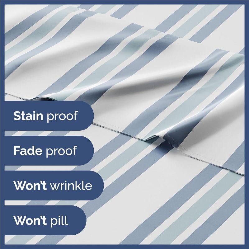 CGK Linens Kids 4 Piece Bed Sheet Set - Cute & Cozy Wrinkle-Resistant with Vibrant Designs in Blue Stripes, Size Full