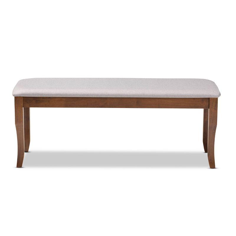 Everly Quinn Violette Modern and Contemporary Gray Fabric Upholstered and Walnut Brown Finished Wood Dining Bench