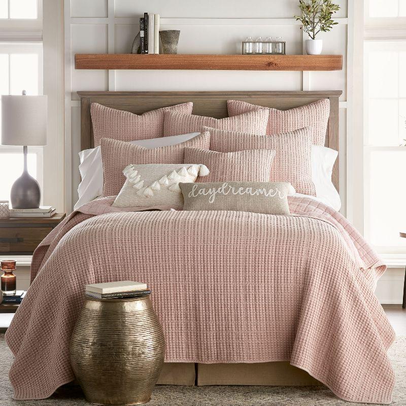 Blush Cotton Waffle Square Decorative Pillow