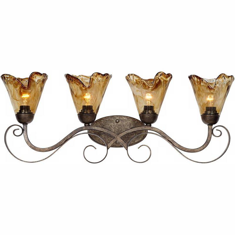 Franklin Iron Works Amber Scroll Rustic Wall Light Golden Bronze 29 1/2" Art Glass Fixture for Bedroom Bathroom Vanity Reading Living Room Hallway