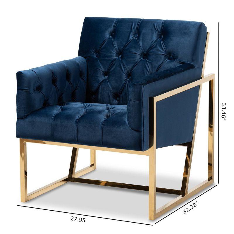 Milano Velvet Fabric Upholstered Finished Lounge Chair Gold/Blue - Baxton Studio: Mid-Century Modern Accent, Plywood Frame