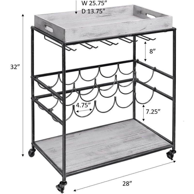 Old Dutch International Avalon Wine/Serving Cart 28" x 16" x 32" Antique Pewter, Barnwood Gray Stained Rubberwood 612BP