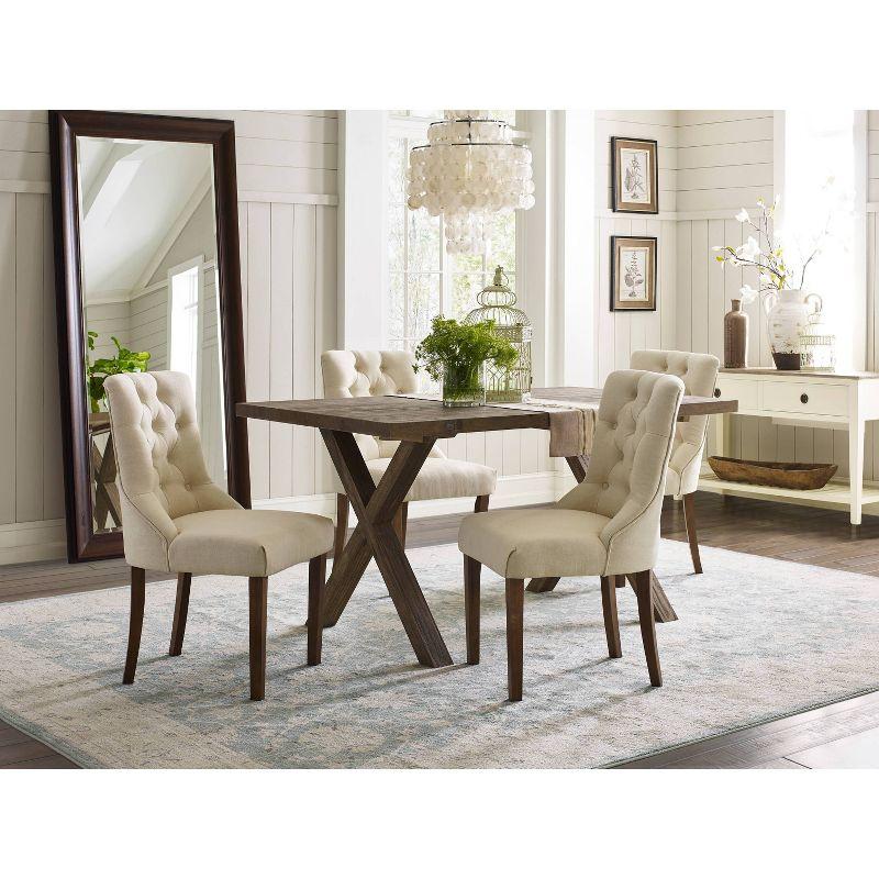 Elmhurst Cream Tufted Upholstered Dining Chairs with Wooden Legs, Set of 2