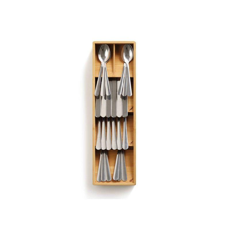 Compact Bamboo Drawer Organizer with Cutlery Icons