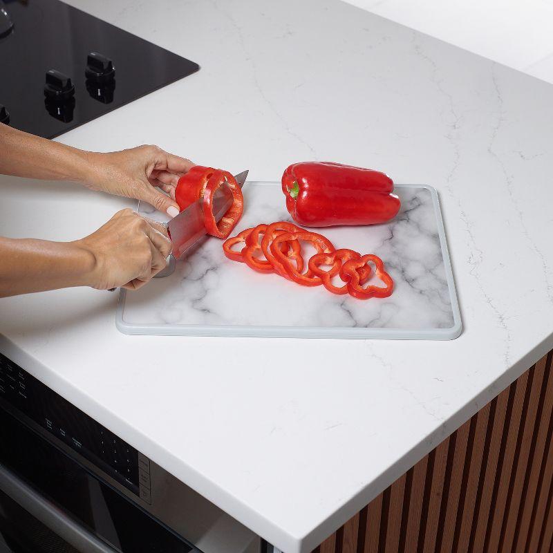 12" x 15" Nonslip Cutting Board Marble-Designed Plastic, Dishwasher Safe, Sturdy & Lightweight with Easy-Grip Handle