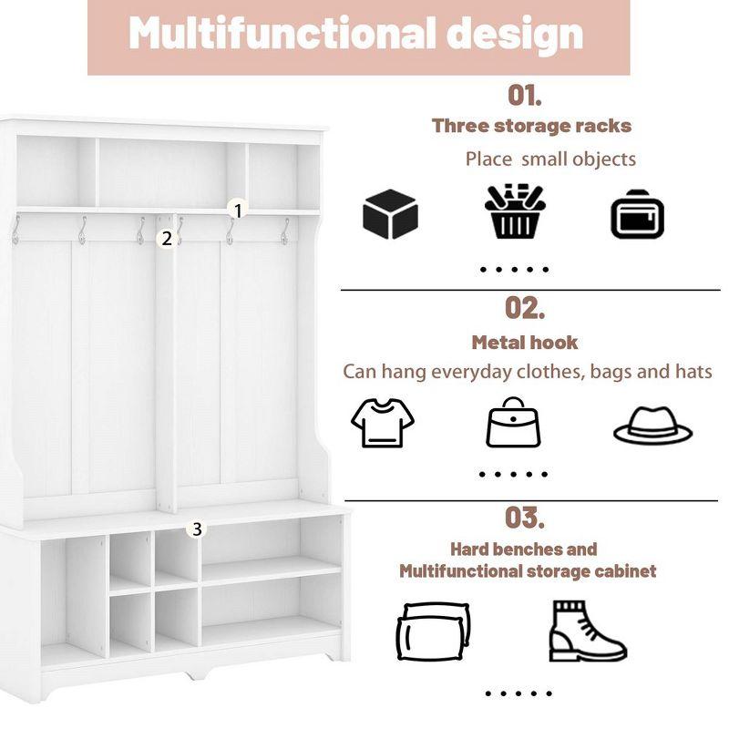 Modern Hallway Hall Tree with Metal Hooks and Storage Space, Multi-Functional Entryway Coat Rack with Shoe Cubbies