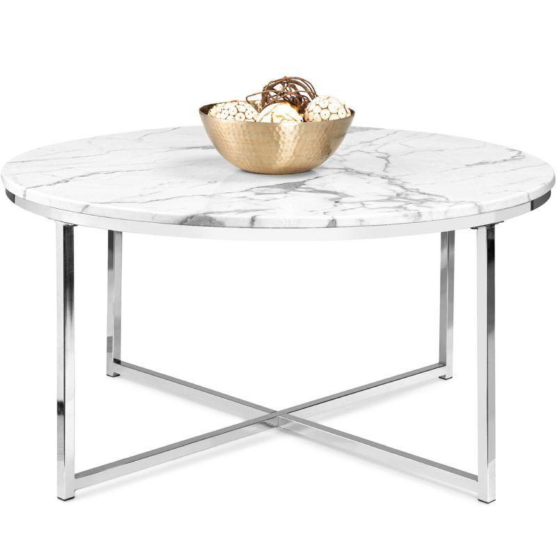 Elegant 36" Round Faux Marble Coffee Table with Metal Frame