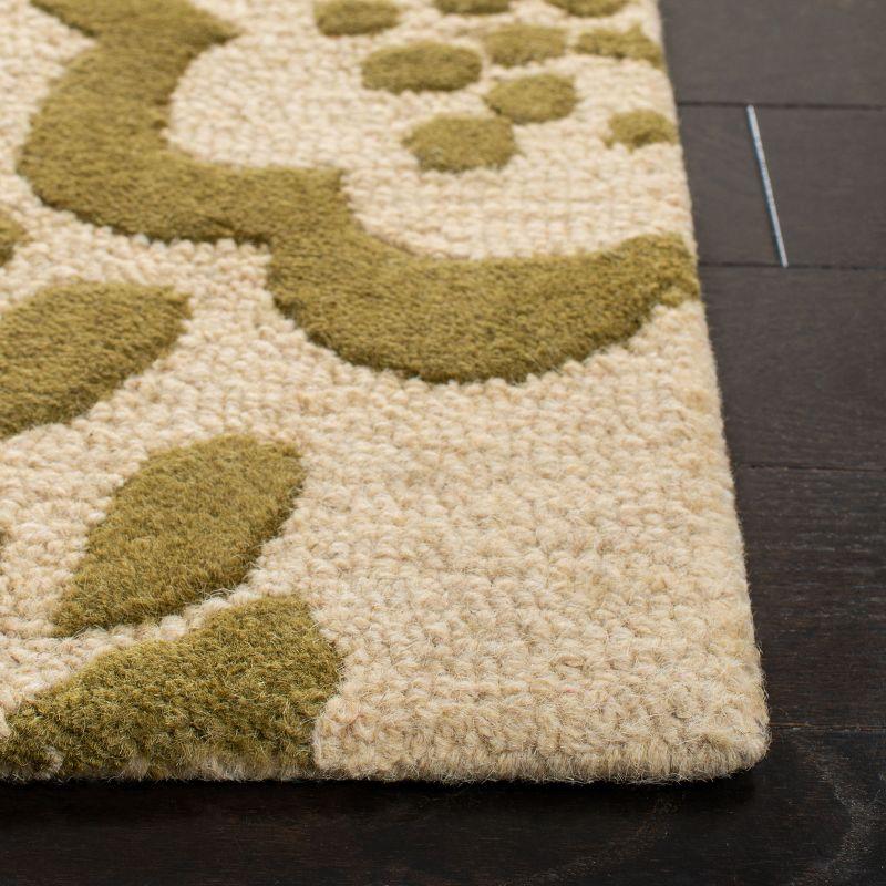 Beige and Green Floral Tufted Wool Square Rug