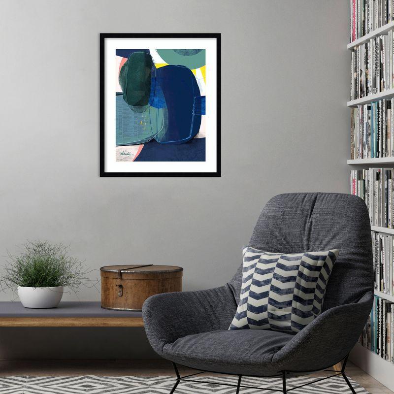 Abstract Geometric Blue and Green Wood Framed Wall Art Print