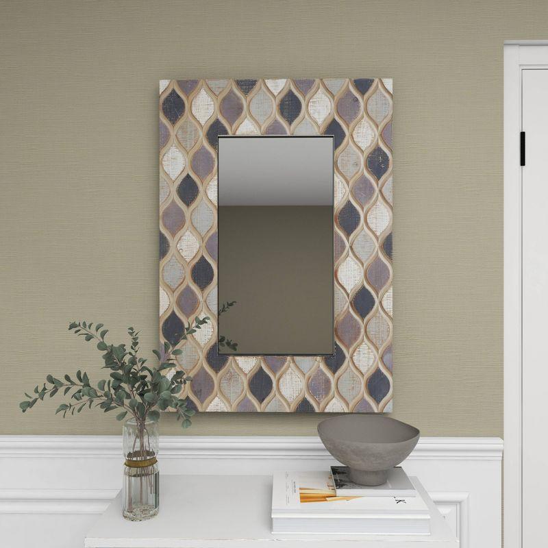 Wood Wall Mirror with Diamond Pattern Beige - Olivia & May: Farmhouse Style, Rectangular, No Assembly Required