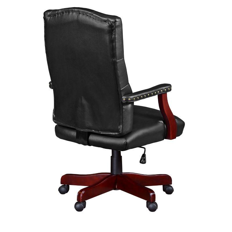 Regency Ivy League Swivel Chair Black: Mid-Century Modern Executive, Padded Leather, Ergonomic with Fixed Arms