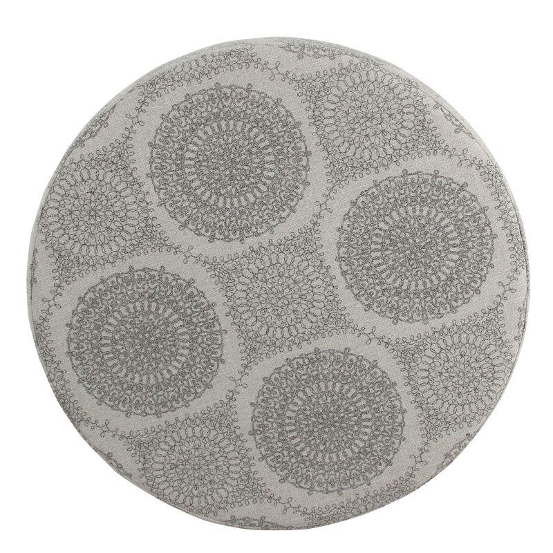 Round Storage Ottoman Gray Medallion - HomePop