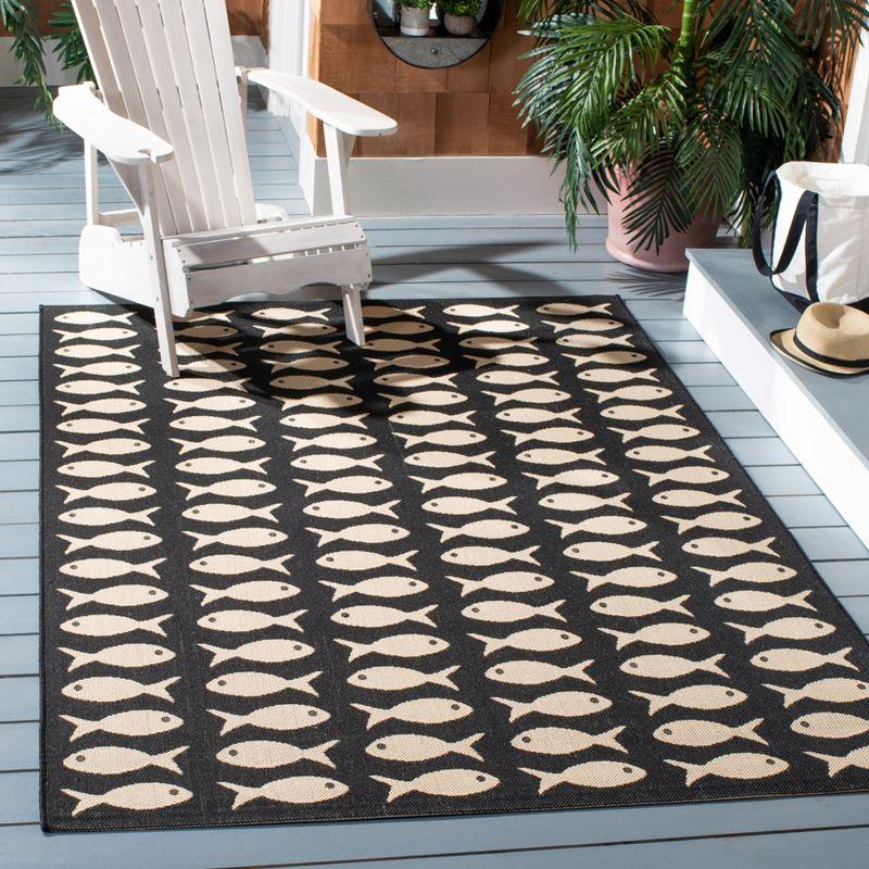 Courtyard CY6013 Power Loomed Indoor and Outdoor Area Rug - Black/Beige - 4'x5'7" - Safavieh