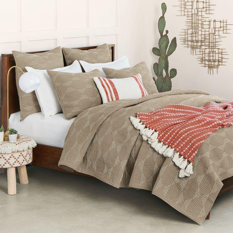 Beige Embroidered Cotton Standard Sham with Geometric Design