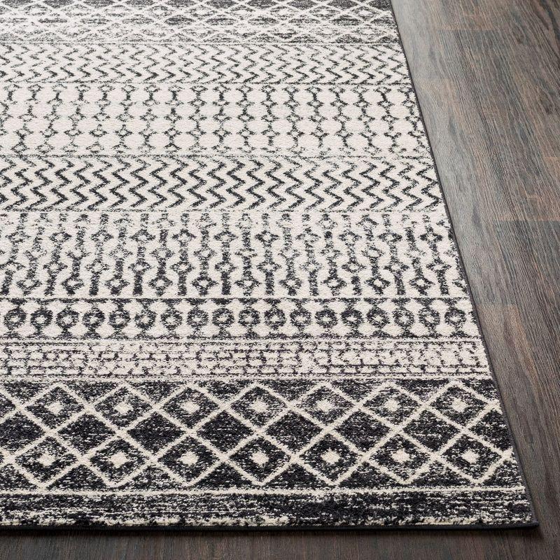 Gray and White Geometric Pattern Low Pile Area Rug