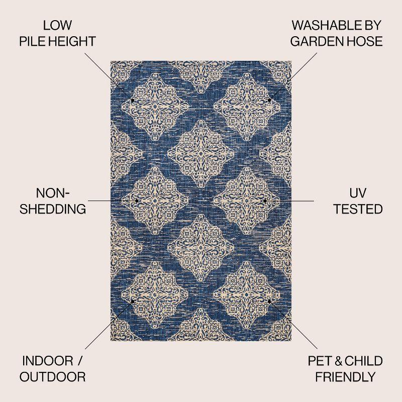 4'x6' Tuscany Ornate Medallions Indoor/Outdoor Area Rug, Navy/Beige - JONATHAN Y