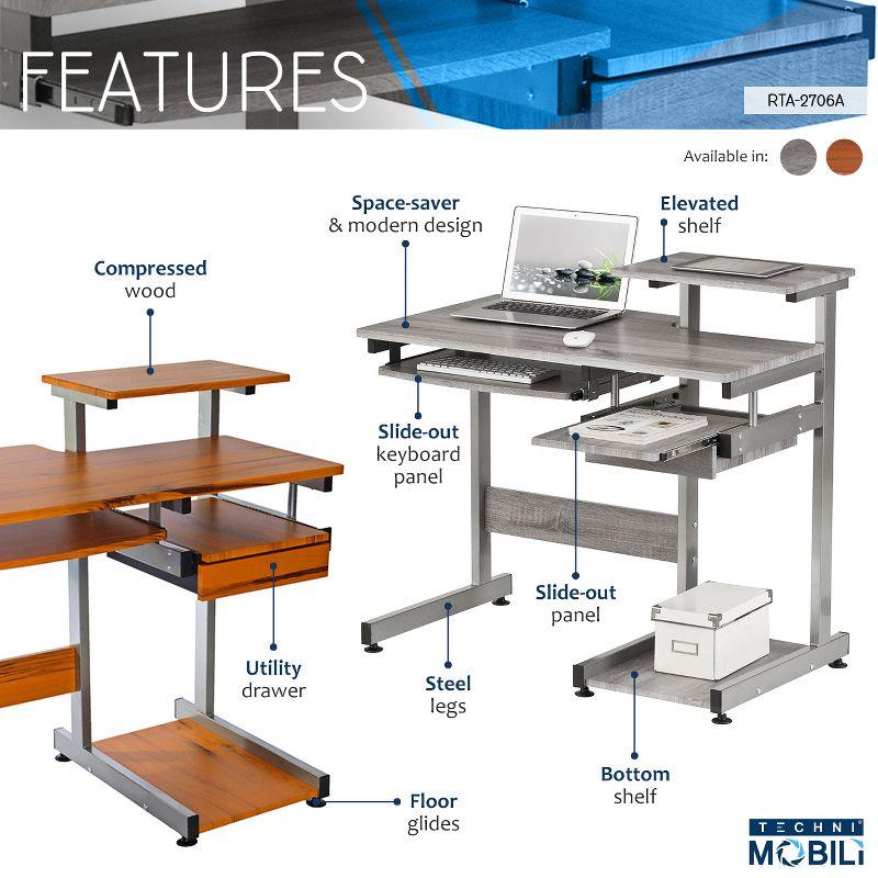 Complete Computer Workstation Desk Gray - Techni Mobili: With Drawer, Steel Frame, MDF Surface