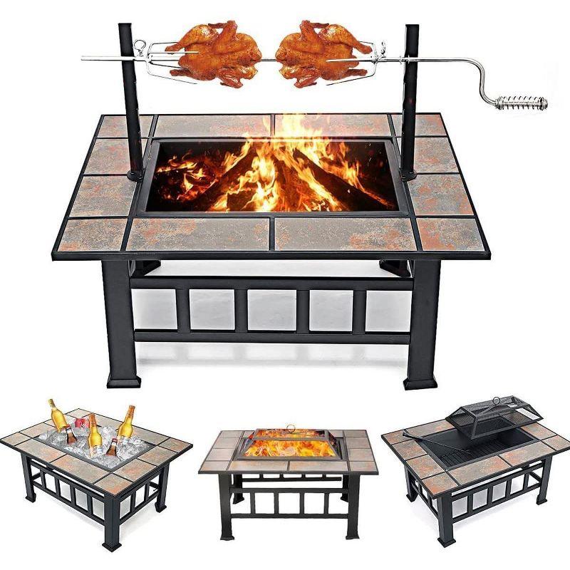 SINGLYFIRE 37 Inch Large Fire Pit with Ceramic Table & BBQ Grill for Backyard Garden