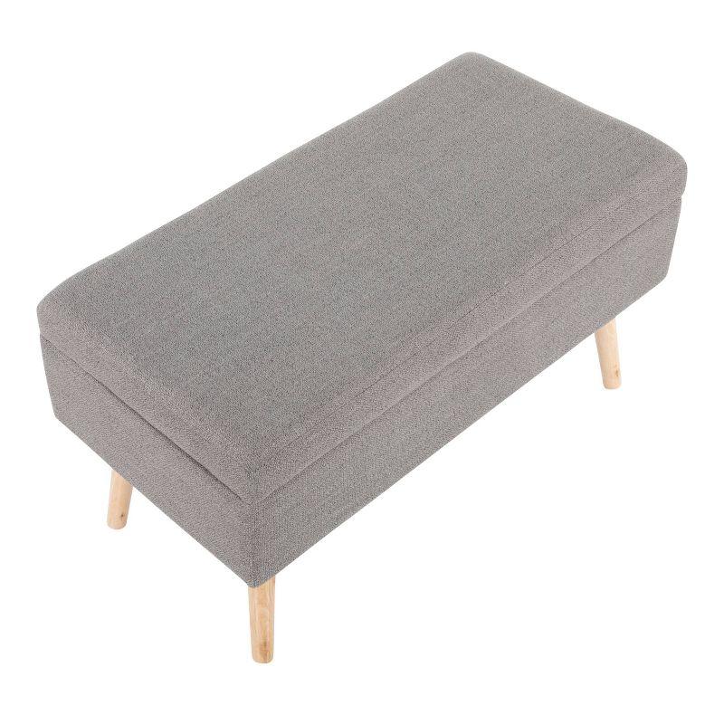 Contemporary Gray Fabric Upholstered Storage Bench with Natural Wood Legs