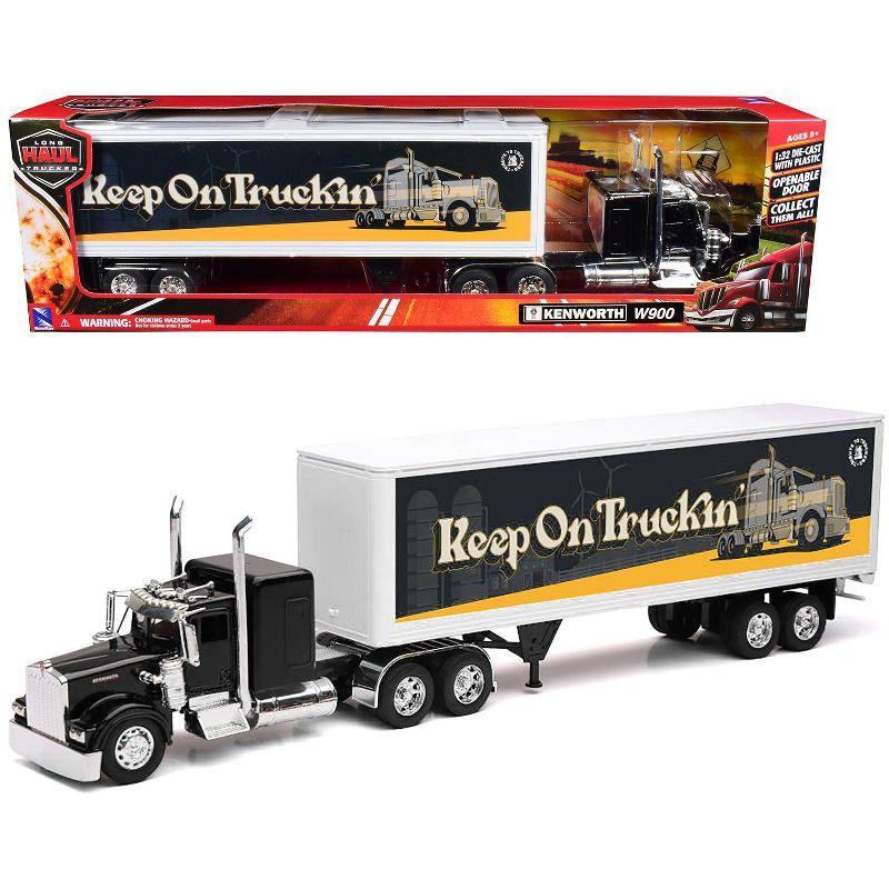 Kenworth W900 Truck Black with Dry Van Trailer "Tribute To Truckers Keep on Truckin'" 1/32 Diecast Model by New Ray