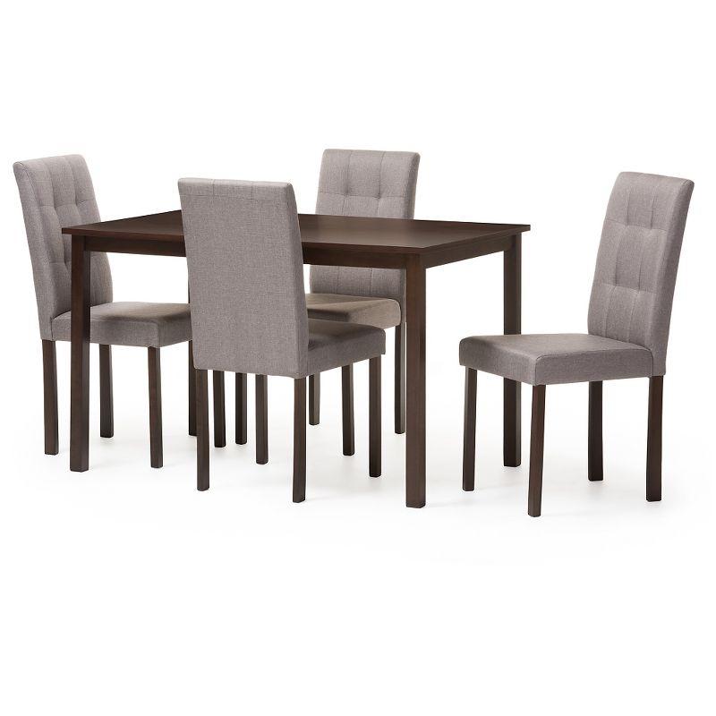 5pc Andrew Modern and Contemporary Fabric Upholstered Grid Tufting Dining Set Dark Brown/Gray - Baxton Studio: Solid Rubberwood, Wood Veneer