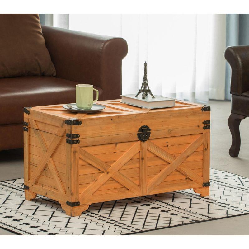 Vintiquewise Barn Design Large Decorative Farmhouse Wooden Storage Trunk Chest