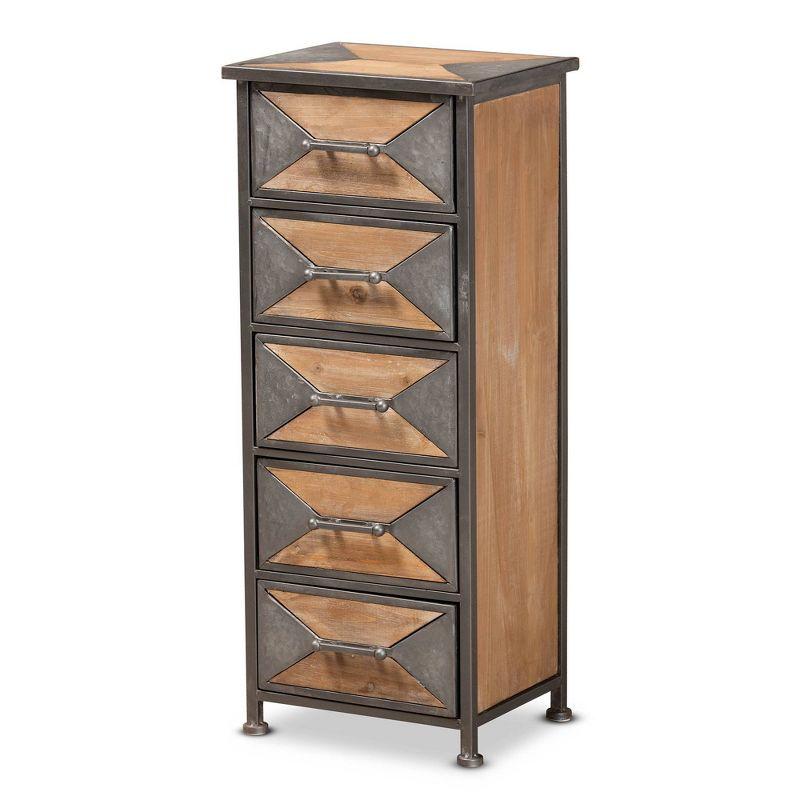 Lockable Gray Office Cabinet with Whitewashed Oak Accents