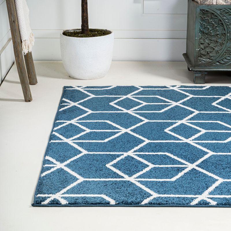 3'x5' Tumbling Blocks Modern Geometric Area Rug, Navy/White - JONATHAN Y