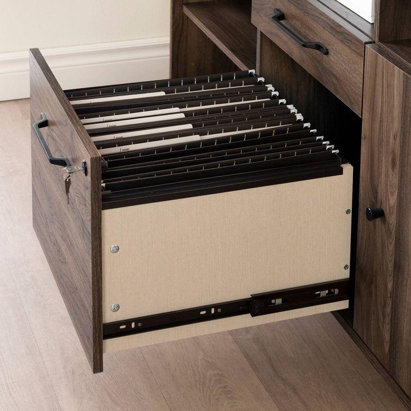 Helsy L-Shaped Desk with Power Bar and Removable Hutch Natural Walnut