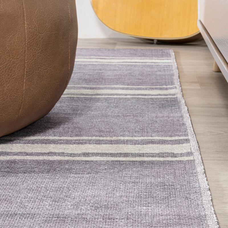 Lavender Ivory Stripe Machine-Washable Rectangular Area Rug