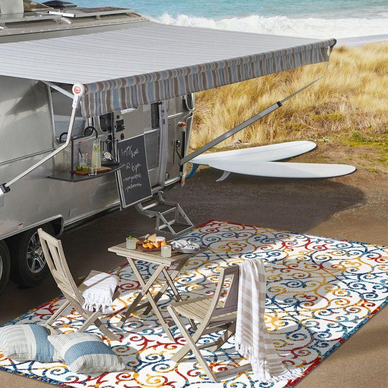 3'x5' Atrani Scroll Trellis Indoor/Outdoor Area Rug, Cream/Blue/Red - JONATHAN Y