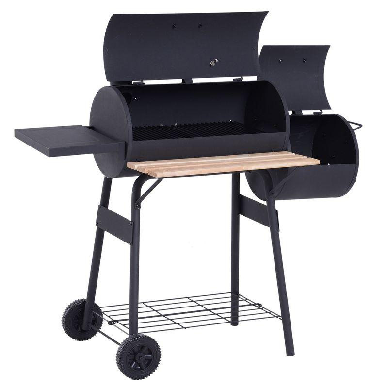 Outsunny 231 Sq.In. Steel Portable Backyard Charcoal BBQ Grill and Offset Smoker Combo with Wheels