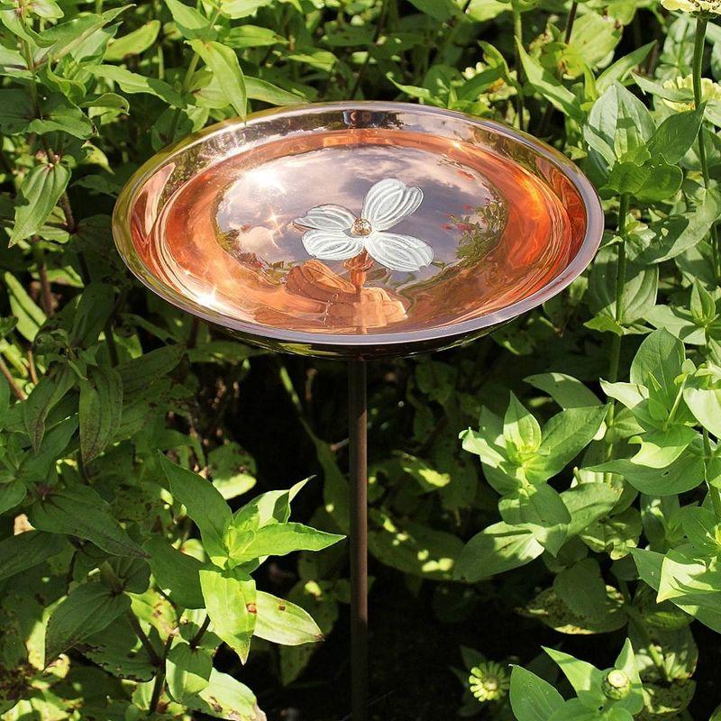 Dogwood Copper Birdbath with Metal Stake