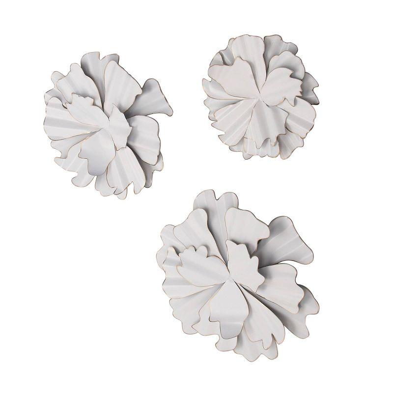 Modern Ornamental Wall Decor Set of 3 White - Olivia & May: Iron Botanical Sculptures, Indoor Vertical Display