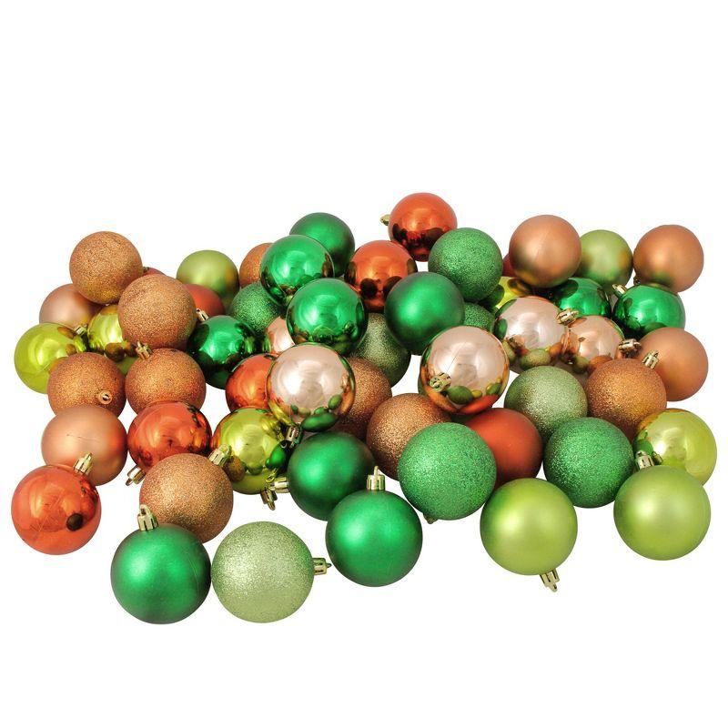 60-Piece Green and Orange Shatterproof Plastic Christmas Ball Ornaments