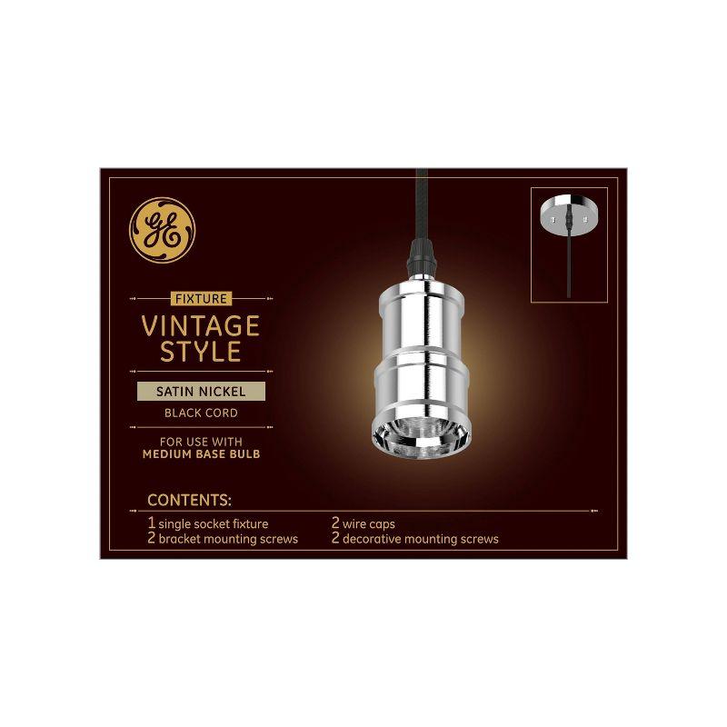 GE Vintage Style Pendant Fixture Satin Nickel: Light Socket Adapter, 5 Year Warranty, Plastic, 5.117" Height, 0.65 lbs
