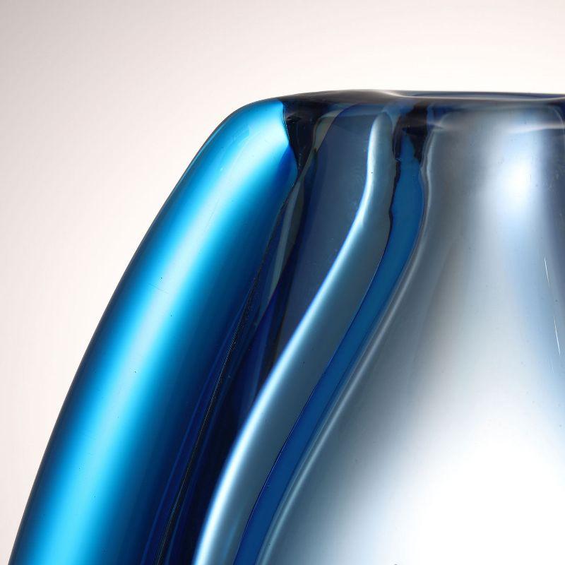 Hand Blown Blue Sommerso Art Glass Vase 8.5"