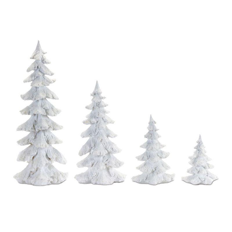 Set of 4 White Flocked Pine Tree Tabletop Decor