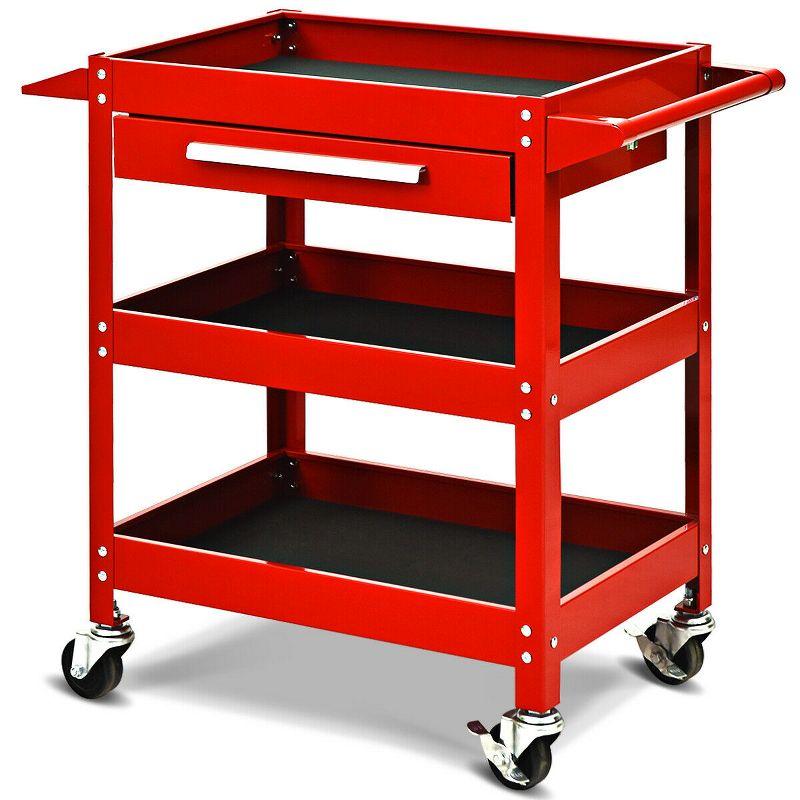 Three Tray Rolling Tool Cart Mechanic Cabinet Storage ToolBox Organizer w/Drawer