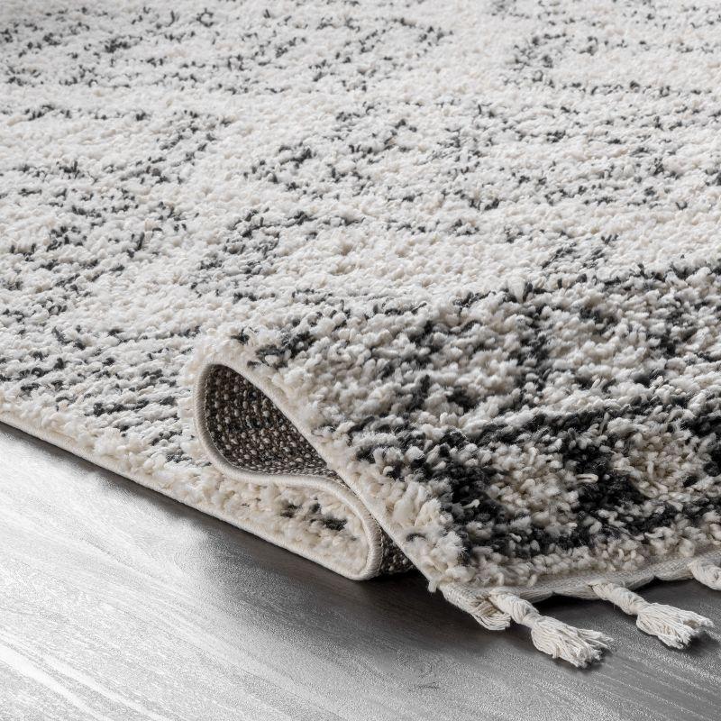 Vasiliki Moroccan Shag Tasseled Runner Rug, 2' 8" x 8', Off-White