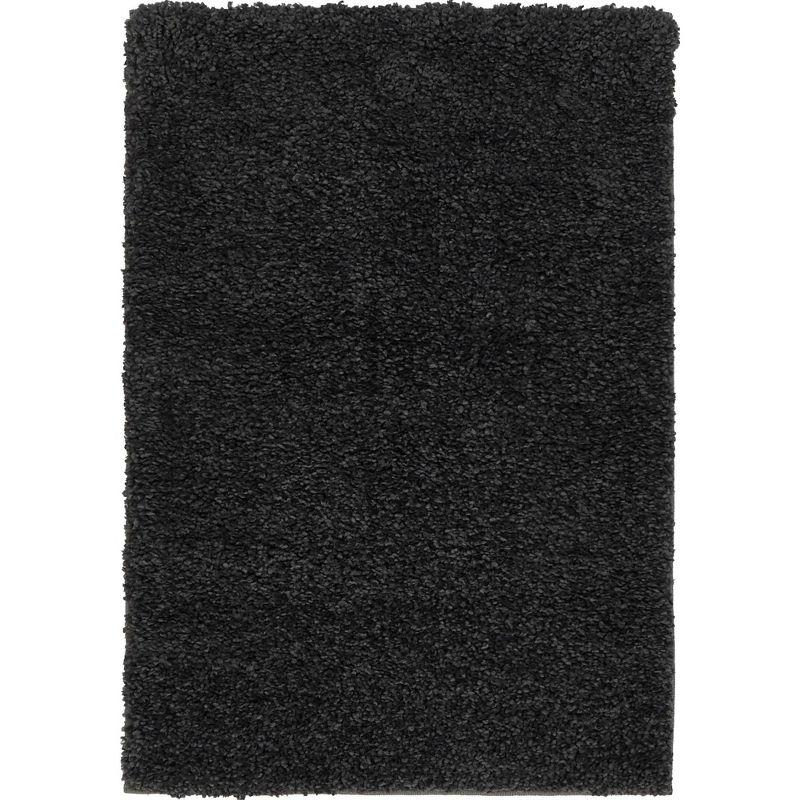 Rectangular Charcoal Solid Shag Synthetic Indoor Rug