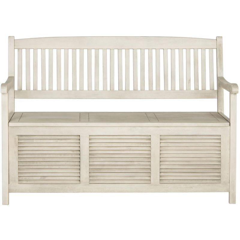 Distressed White Acacia Outdoor Storage Bench