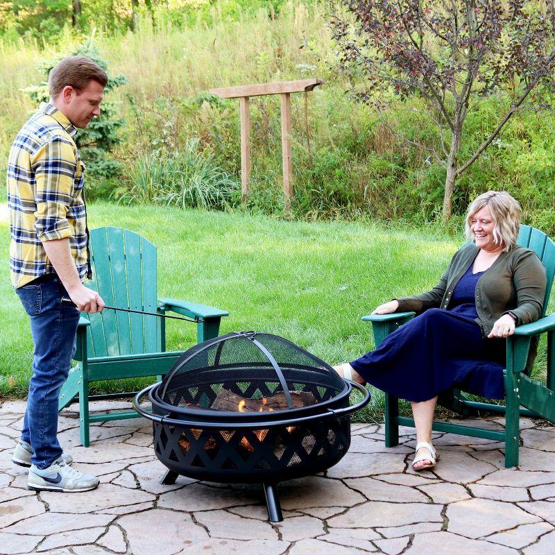 Sunnydaze Crossweave Heavy-Duty Steel Outdoor Fire Pit with Spark Screen, Poker, Grill, and Cover - Black