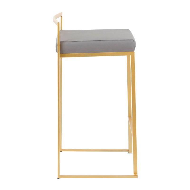 Fuji 31'' Gold Frame with Grey Faux Leather Modern Counter Stool - Set of 2