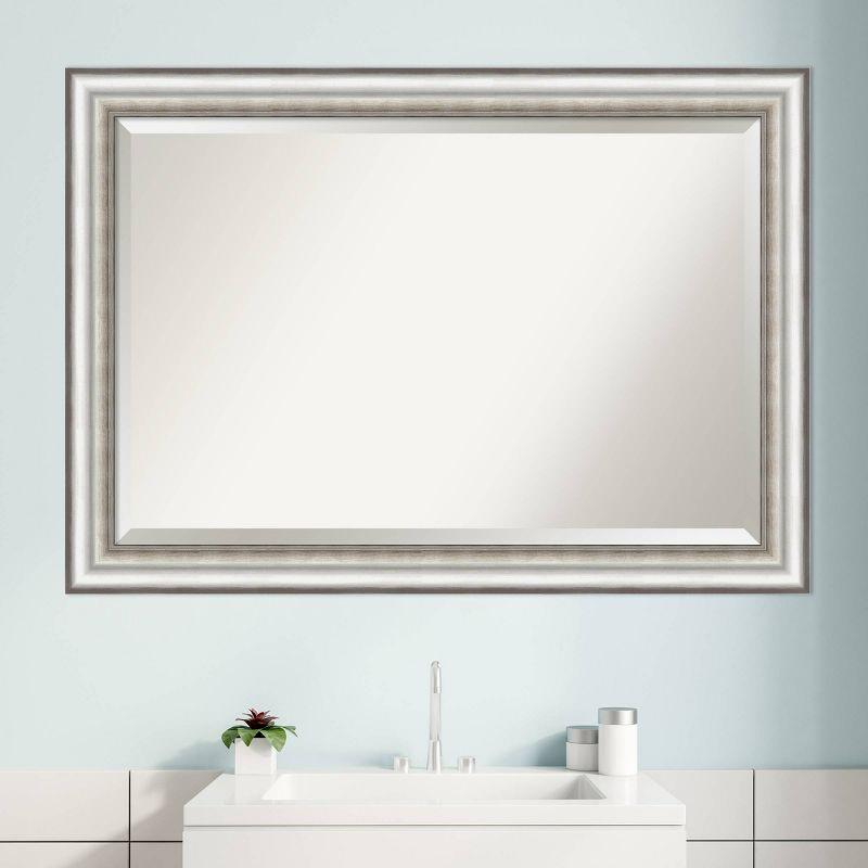 41" x 29" Salon Framed Bathroom Vanity Wall Mirror Silver - Amanti Art: Modern Rectangle, No Assembly Required